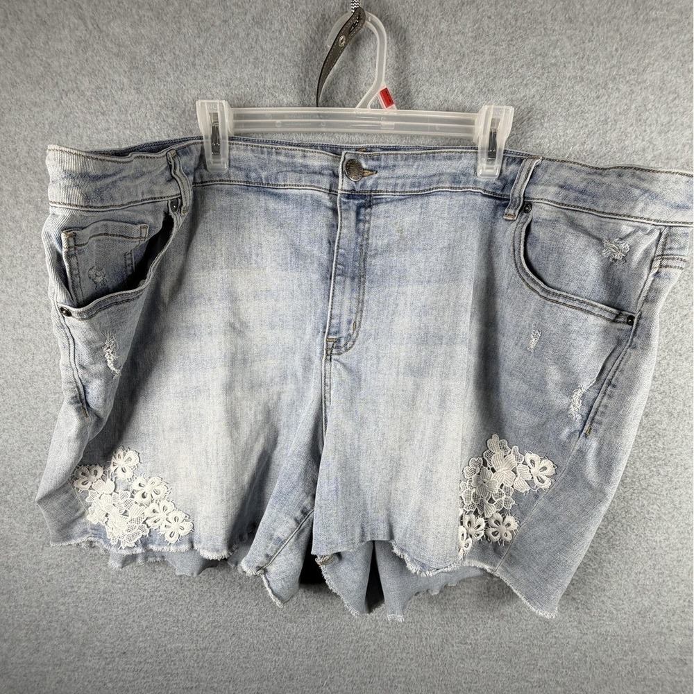 Lane Bryant Shorts Womens 28 Light‎ Blue Denim Cut Off Lace Stretch Distressed